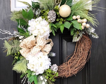 Winter Wreath for Front Door, Christmas Door Wreaths, Front door wreath, Grapevine Door Wreath, Monogram Wreaths, House Warming Gift