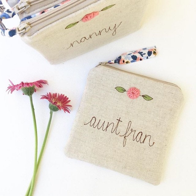 Personalized Bridesmaid Gifts Cosmetic Bags by MamaBleuDesigns