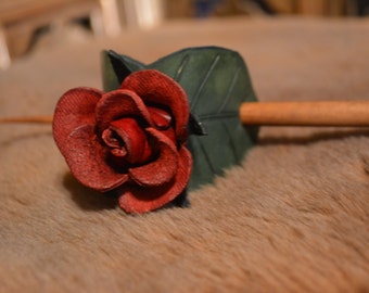 Leather Stick Barrette - Red Rose