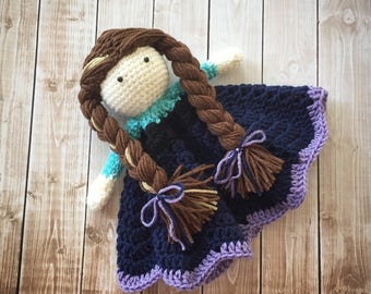 Anna Inspired Lovey/ Security Blanket/ Stuffed Toy Doll/ Plush Toy/ Soft Toy Doll/ Amigurumi Doll/ Frozen Doll- MADE TO ORDER