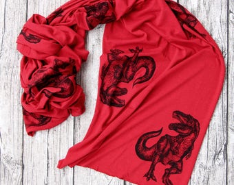Dinosaur scarf - dinosaur print - dinosaur art print - hipster scarf - trendy scarf - lightweight scarf - hipster scarves - tyrannosaurus
