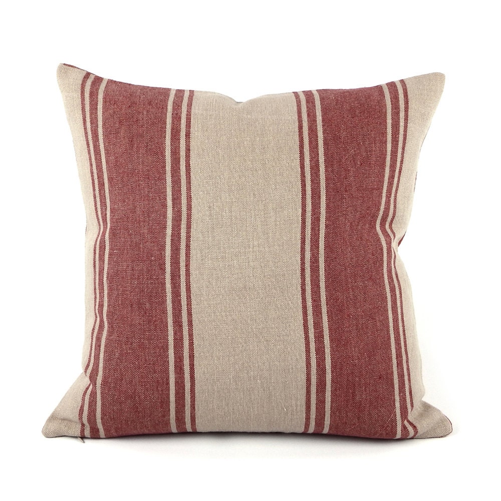 Ralph Lauren Striped Throw Pillow Cover 18x18 Red Linen