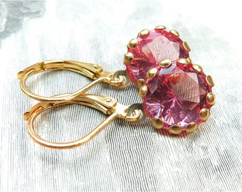 Pink Rhinestone Dangle Gold French Clip Earrings - 5 Colors