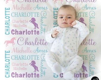 Personalized Unicorn baby blanket, swaddle blanket, girl blanket, unicorn blanket, baby shower gift, purple, pink, baby blanket 1004