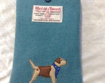 Border terrier e-reader case, kindle paperwhite 6", kindle voyage, kobo touch, kobo glo case, sleeve, teal Harris Tweed fabric, dog lover