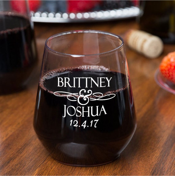 128 Personalized 12oz Plastic Stemless Wine Glasses Custom