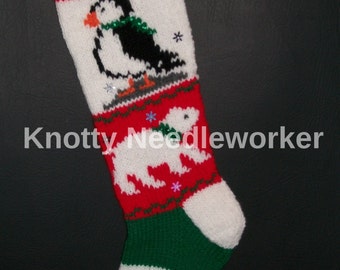PRINTED PATTERN ONLY 2 in 1 Polar Pals Hand Knitted Christmas Stocking Pattern