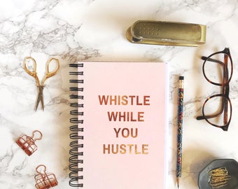 Blush Pink. Rose Gold Foil. Bullet Journal Notebook. Spiral Notebook. Graph Paper. Dot Grid Paper. Dotted Paper. Blank Paper.
