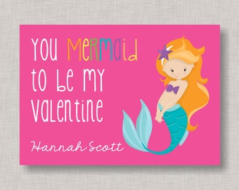 Mermaid Valentine Card, Classroom Valentines, Classroom Valentine's Day Card, Kids Valentine Cards, Kids Valentines, Mermaid Valentine