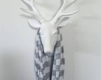 Infinity Scarf - Heather Gray & White Extra Wide Stripe - Cotton Jersey Knit