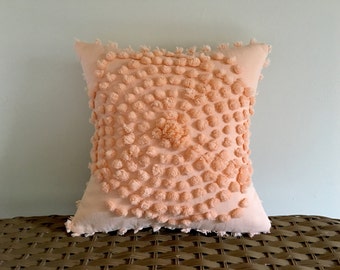 Peach decorative pillow cover, CREAMSICLE TARGET 12 x 12, apricot vintage chenille cushion cover, cottage chic pale orange pillow sham