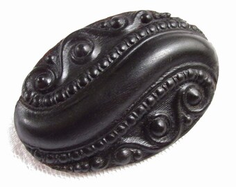 Large Antique Victorian Gutta Percha Mourning Brooch Jewelry