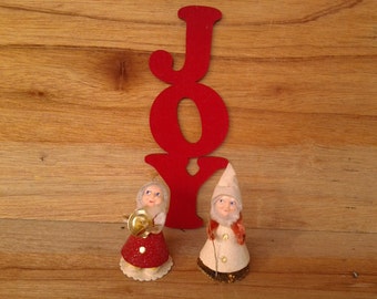 Vintage Christmas pixie elves - pixie elf - chenile elf - pipe cleaner elf - musical elf - Christmas decor - Christmas gnome - musician elf