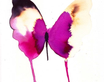 magenta and white gold two tone butterfly 8 X 10" original watercolour painting