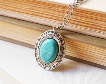 Turquoise Howlite Silver Locket Necklace