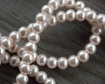 140 Pink Glass Pearls 6mm 15 inch strand