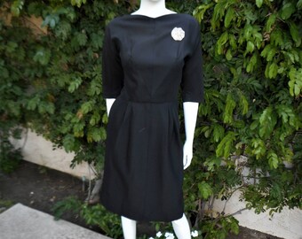 Vintage 1950's Black Dress - Size 8