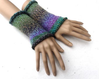 knit fingerless gloves, knitted wrist warmers, knit colorful arm warmers, multicolor hand warmers, wrist cuffs, spring gloves, accessories