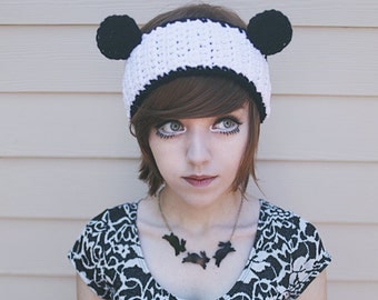 Panda - Handmade Crochet Bear Ear Headband Ear Warmer