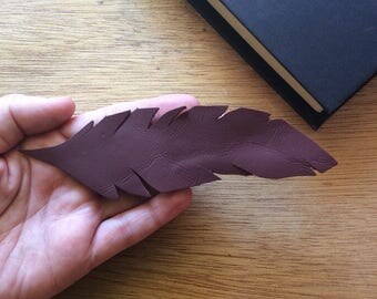 Leather Feather Bookmark in Maroon Handmade Book Candy
