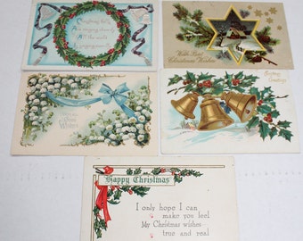 5 Antique Christmas Postcards 1910s