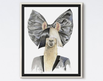 Llama Sia - Llama Art - Llama Print - Sia Art - Hipster Animals - Animal Art - Animal Portrait - Pop Culture - Sia Gift - Llama Gift