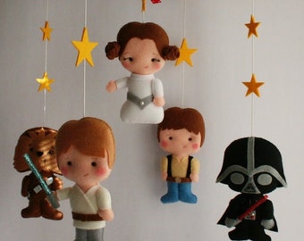 Baby Felt Mobile, Star Wars Mobile BB Hanging Princess Leia Han Solo R2D2 C-3PO Luke Skywalker Chewbacca C3PO EOS Baby Shower Favor Dolls 7