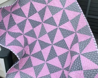 Baby Quilt - Patchwork Quilt - Crib Quilt - Lap Quilt - Pink and Grey Quilt - Homemade Quilt - Anchor Quilt - Patchwork Quilt