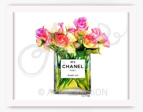 Chanel Roses Perfume Print Fashion Illustration CC Drawing