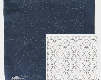 Sashiko Kit | Olympus Sashiko Embroidery Pattern, Traditional Japanese Design - Hanazashi on Navy Fabric (No 212)