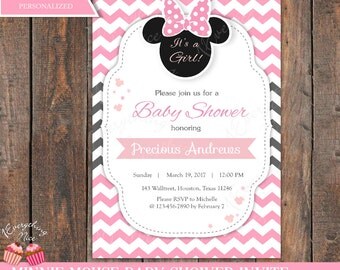 Pink Minnie Mouse Baby Shower Invitation