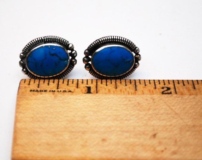 Turquoise Earrings - Sterling Silver - oval blue gemstone - Southwestern - NativeAmerican -Pierced Stud earring