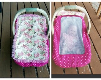 Awesome For The Bug Season Car Seat Cover With Soft STRONG Nylon Window Keeps Out Bugs, Sun , Wind And Unwanted Hands Baby Can Look Out