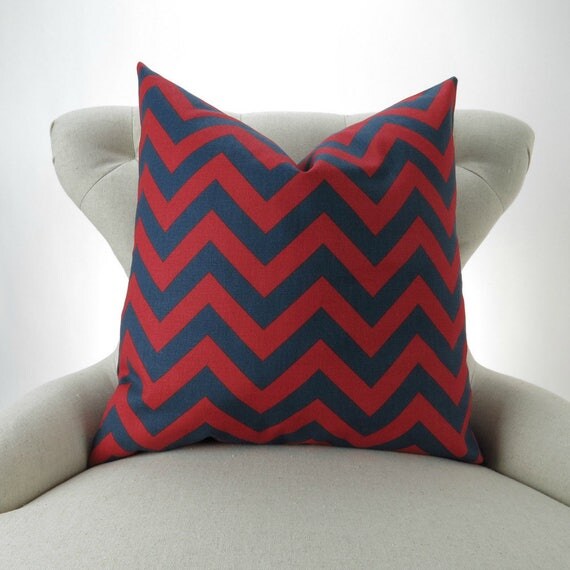 Navy/Red Throw Pillow Cover up to 28x28 inch Euro Sham