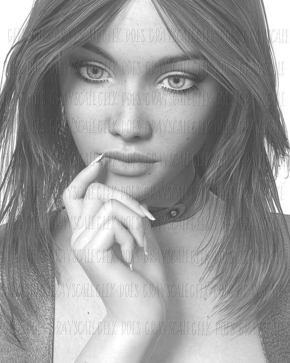 Grayscale woman face coloring page Grayscale portrait