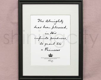 baby girl décor, nursery art, Queen Victoria birth announcement, Nursery printable quote, birth announcement, baby girl wall art, its a girl