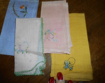 Lot of 4 smaller Handkerchiefs / Hankies