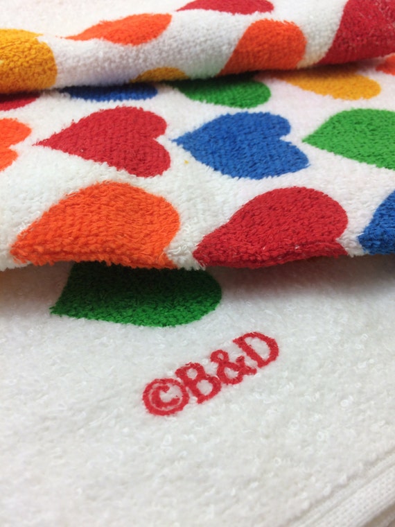 80s rainbow hearts kitchen towel set bathroom hand towels