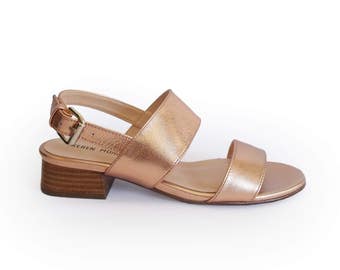 Womens low heel strap sandals, Rose gold sandals, Strappy shoes, Leather sandals, Rose gold strap sandals, Summer sandals, Wedding sandals