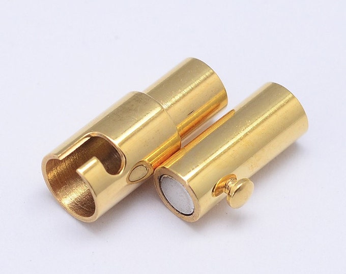 Magnetic clasp, 3mm hole, stainless steel, golden,17mm x 5mm, 1 clasp