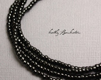Black Seed Bead Necklace, Long Black Seed Bead Necklace, Black Layering Necklaces, Simple Black Necklaces w/Sterling Clasp, Kathy Bankston