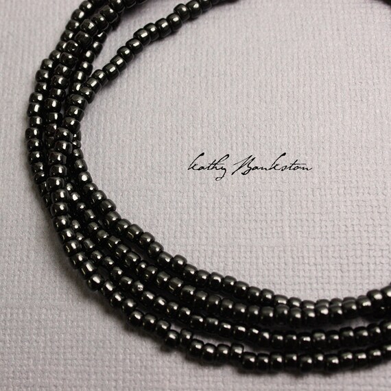 Black Seed Bead Necklace Long Black Seed Bead Necklace Black