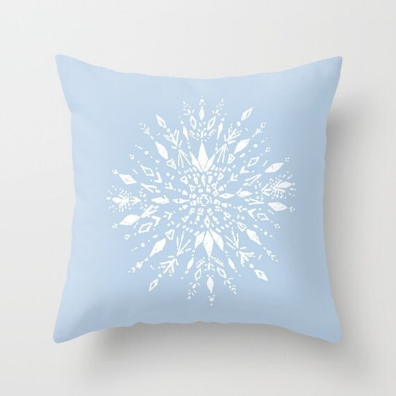 Items similar to Light Blue Snowflake Throw Pillow Cover, snowflake