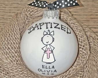 Baptism Ornament, Cross Ornament, Girl Baptism Ornament, Girl Baptism Gift, Personalized Baptism, Christmas Baptism Ornament, Girl Ornament