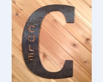 Rustic Monogrammed Letters 22" Raw Metal Custom Letter or & with cut out name By PrecisionCut on Etsy