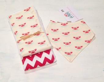 Crabby Pants Baby Feeding Drool Bandana Bib & Burp Cloth Set-Wren Riley Designs-Free Shipping