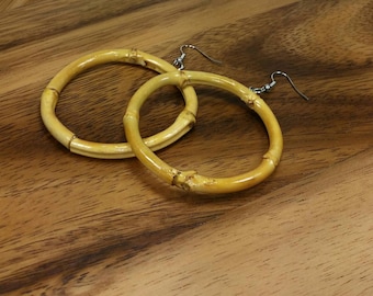 Beige - Handcrafted Bamboo Earrings by Daya Patki