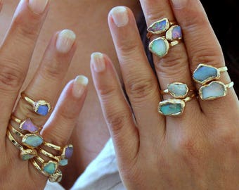 Raw Opal Ring, Opal Ring, Opal, Mom,Raw Stone Jewelry, Stacking Ring,Birthstone Ring, Gemstone Ring, Gold Ring, Raw Stone Ring,Inbal Mishan