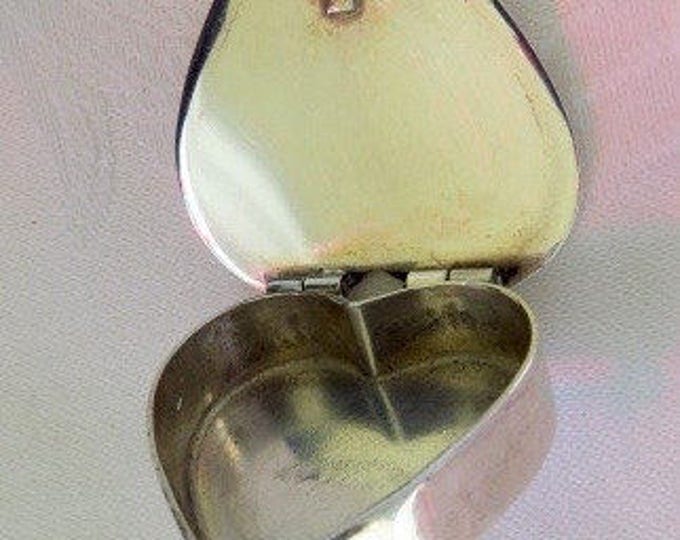 Sterling Pill Box Brooch, Vintage Silver Heart Pill Box Pin, Monogrammed, Wedding Bride