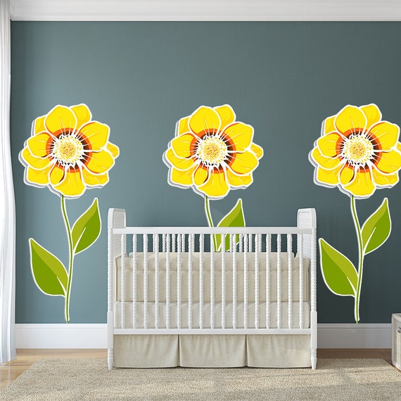 Sunflowers Vinyl Wall Decal Print / Yellow flowers Bedroom